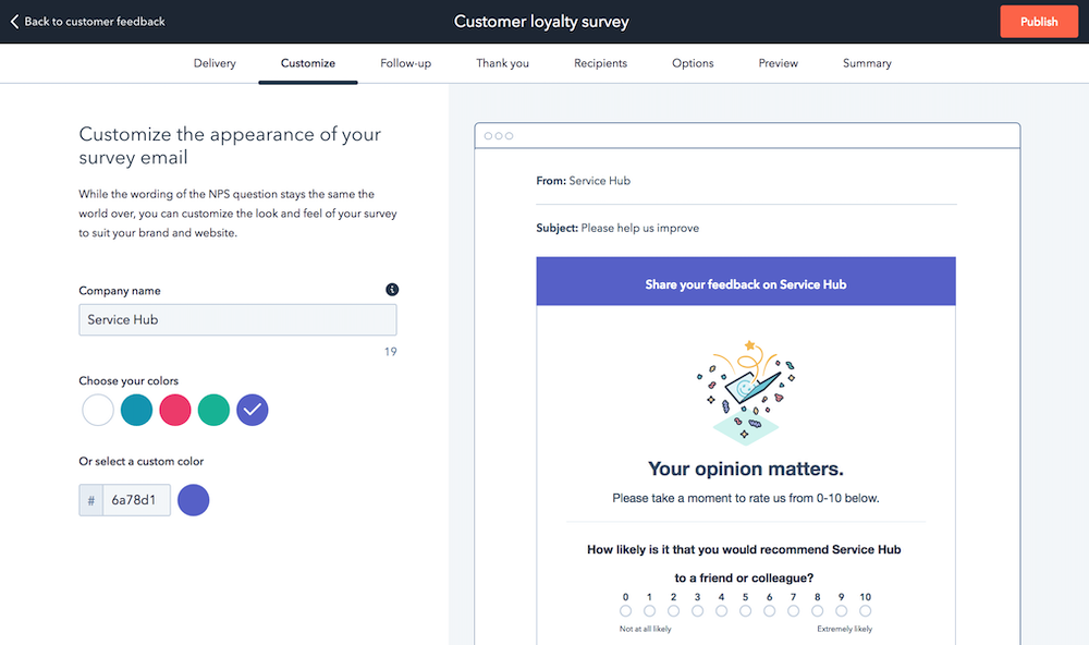 custom feedback surveys hubspot