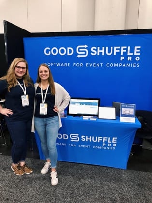Intern and Sales Lead in front of Goodshuffle Pro booth at BizBash NY