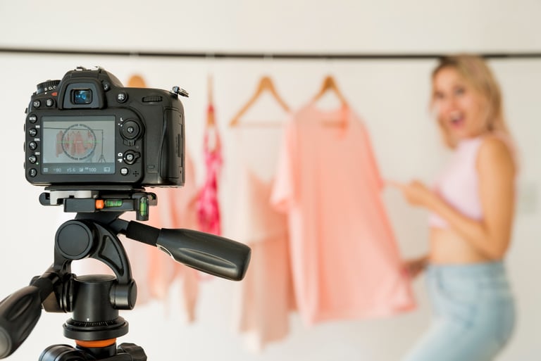 mulher fotografando roupas para vendas e-commerce de moda