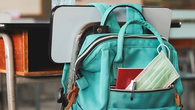 School bag with a Covid-19 mask