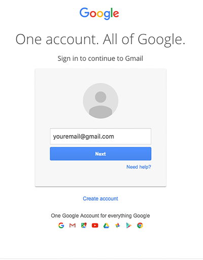 A Google signin dialog username