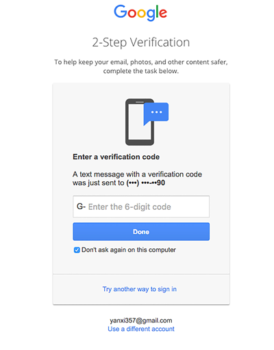 A dialog requesting an authentication code