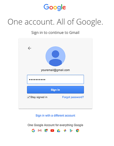 A Google signin dialog password