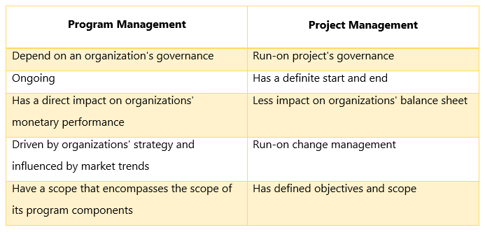 Program Management vs Project Management