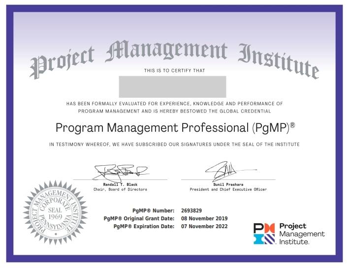 Sample PgMP Certificate