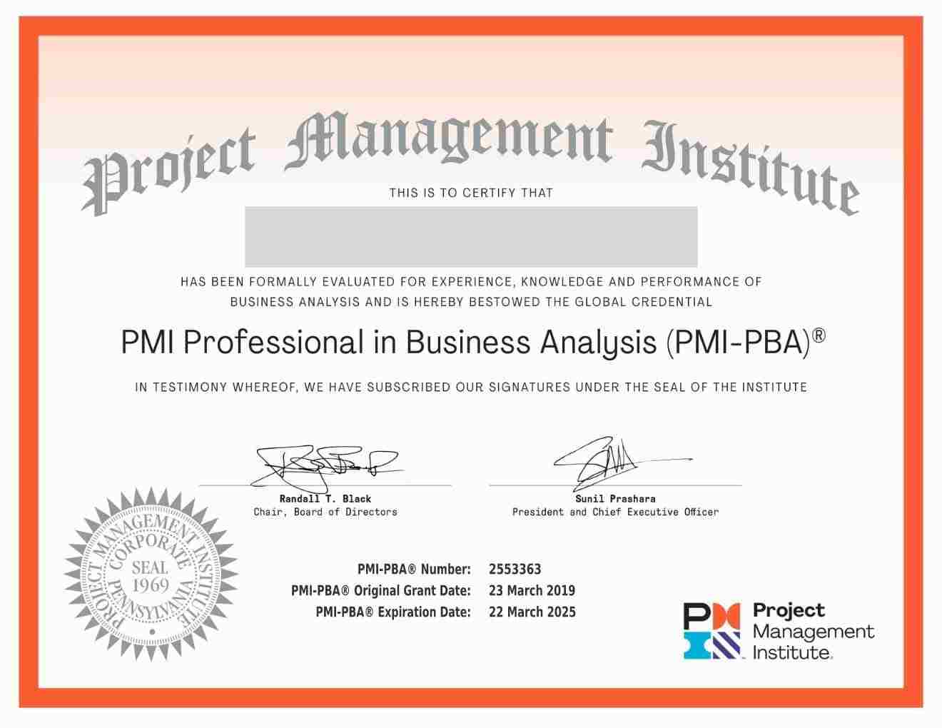 Sample Professional in Business Analysis Certificate