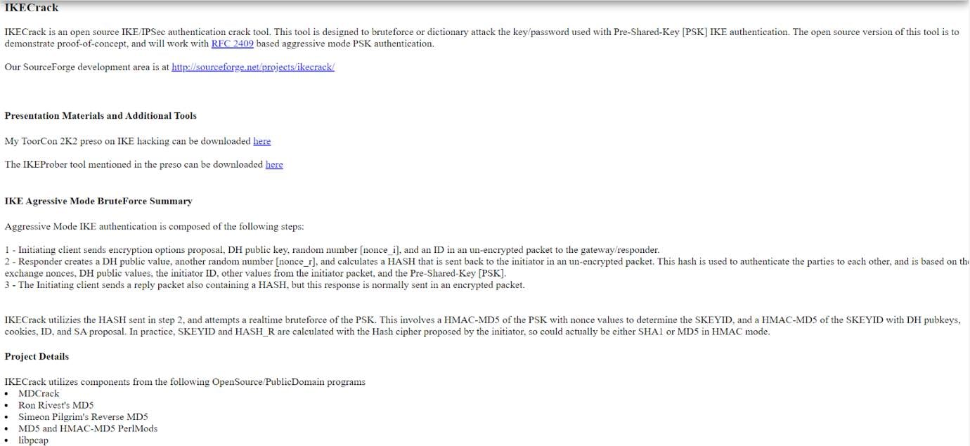 IKECrack - A tool for cracking IPsec/IKE authentication