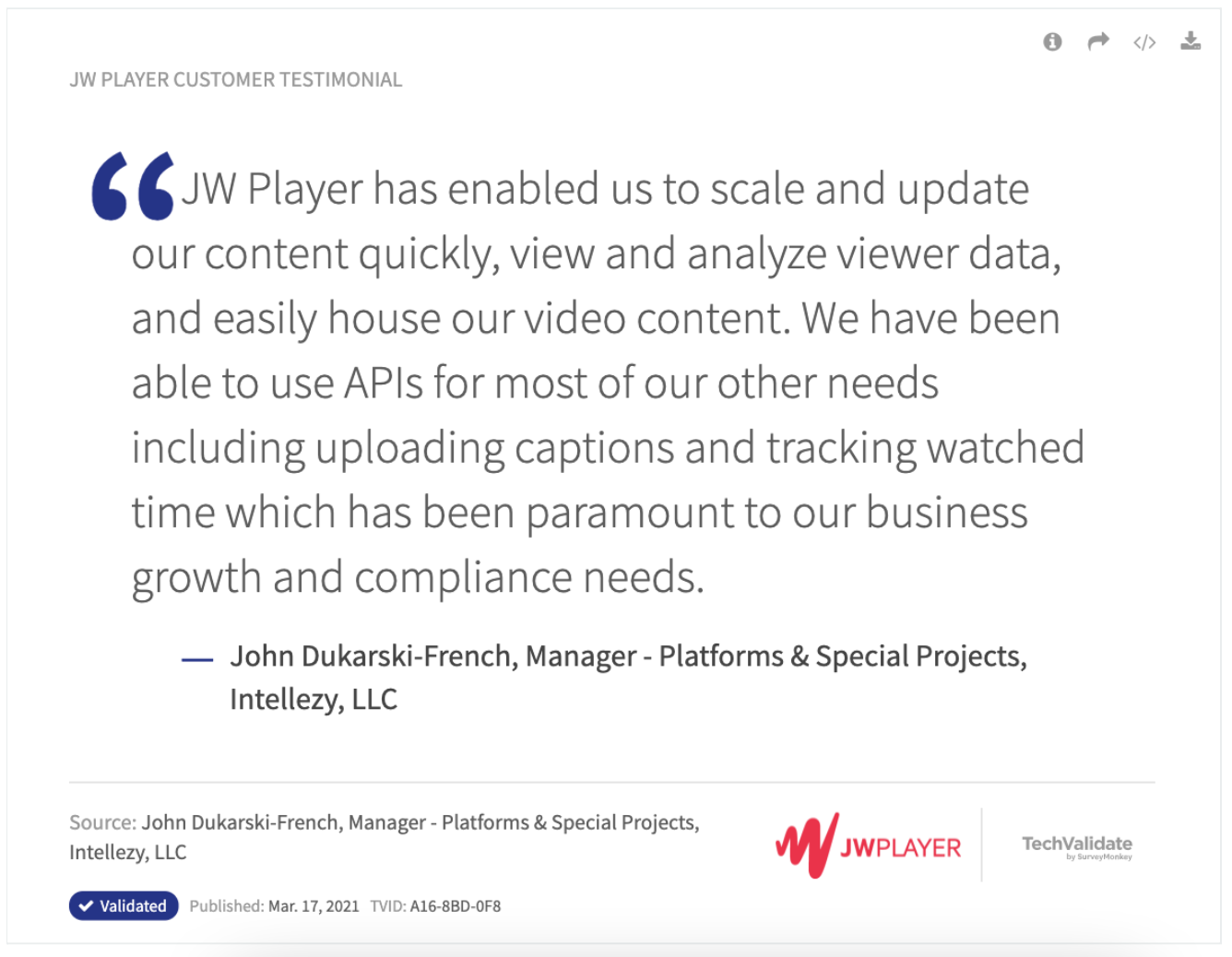 JW Player Video Platform API - Customer Testimonial