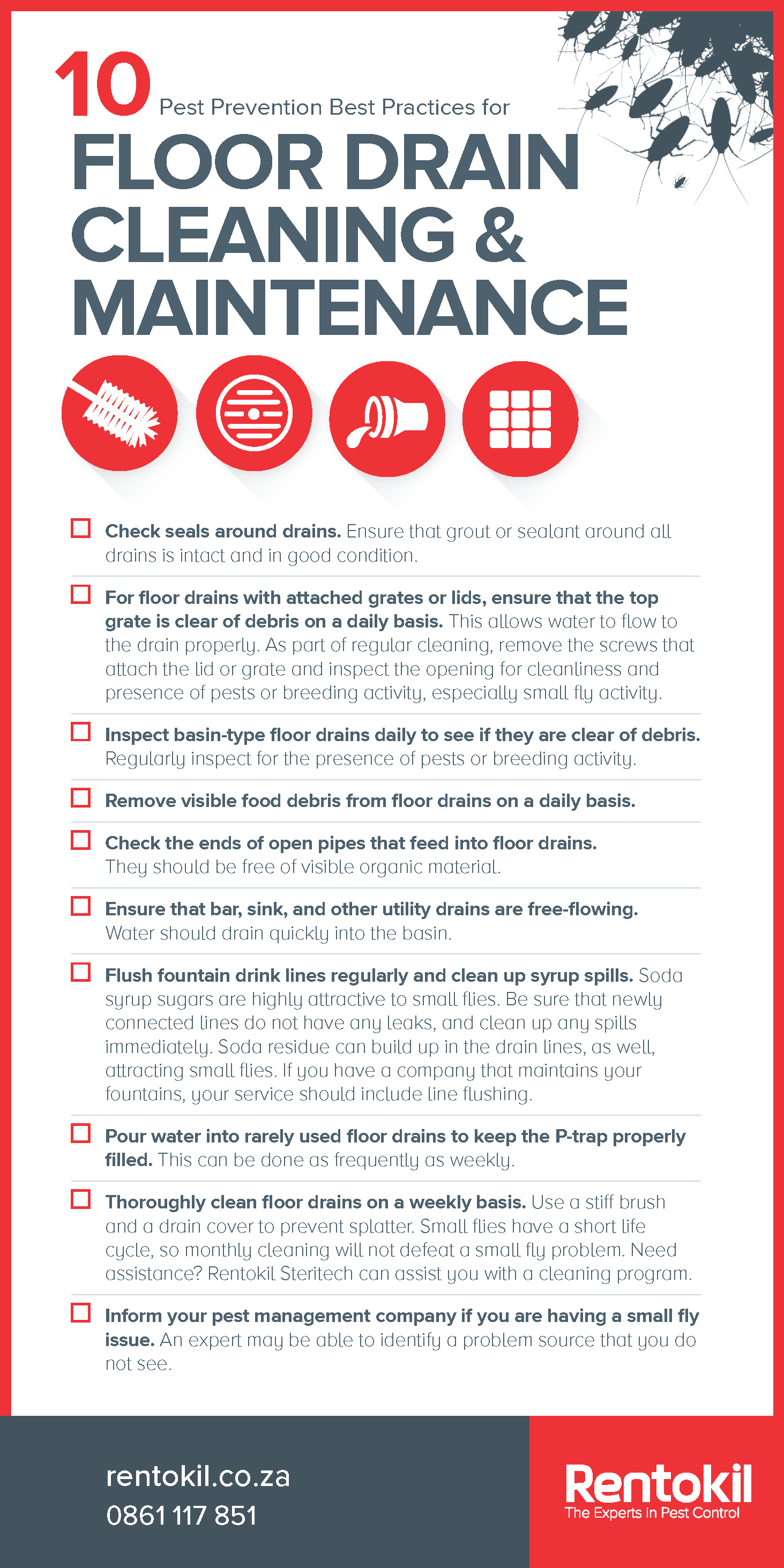 Pest Prevention Poster - 10 Best Practices for Floor Drain Cleaning and Maintenance
