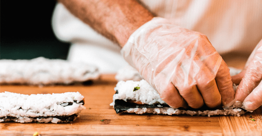 Vinyl Glove Handling Sushi