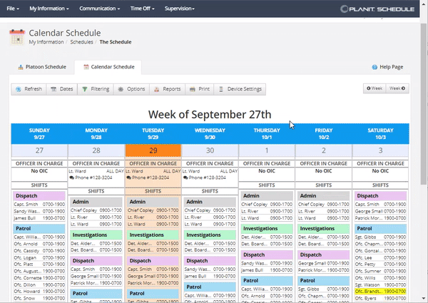 A gif showing how to request to work an open shift, take time off, and submit overtime hours in PlanIt scheduling software.