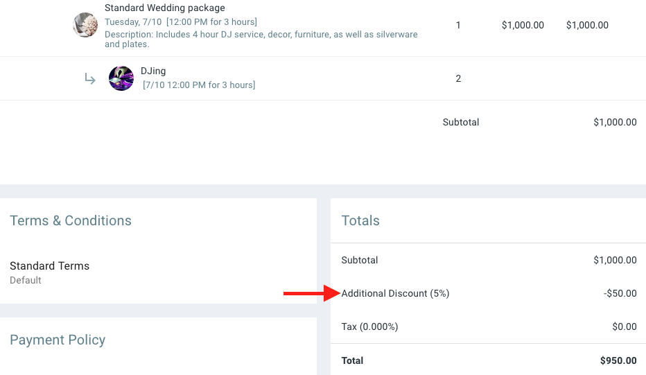 Screenshot of discounting strategy in Goodshuffle Pro, event rental software.