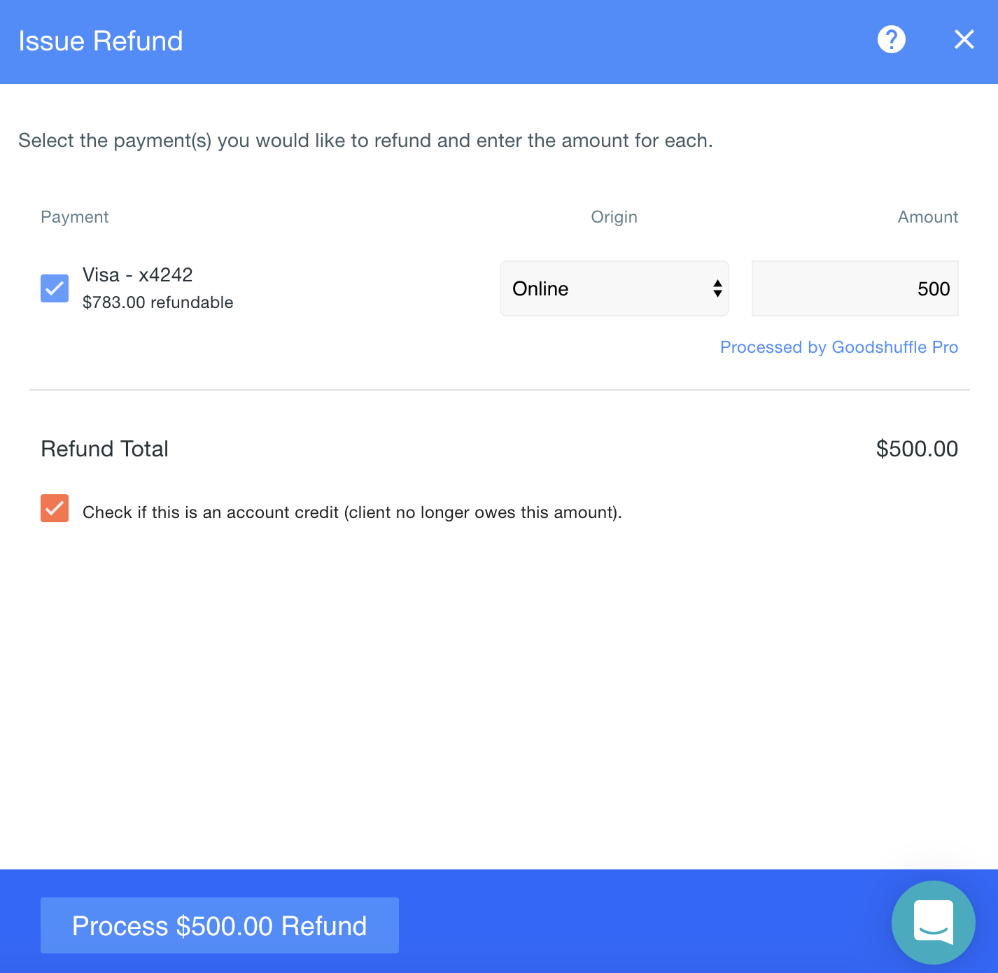 Goodshuffle Pro. Goodshuffle Blog. Software for Event Companies. Accounts Receivable. Issue Refund. Invoicing.