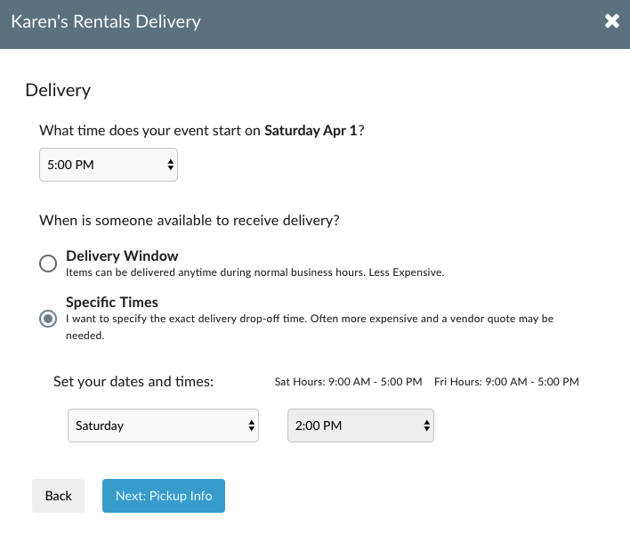 event rental delivery quote
