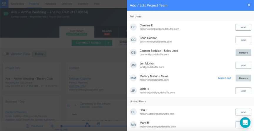 Screenshot of Goodshuffle Pro team accountability system.