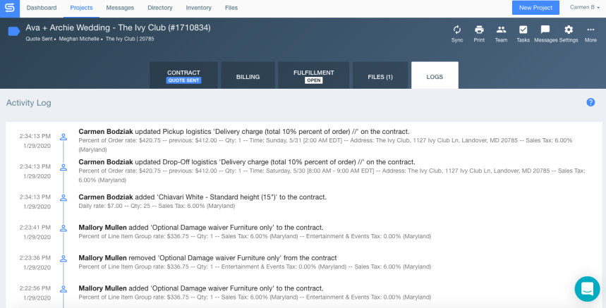 Screenshot of Goodshuffle Pro activity log.
