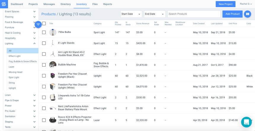 Screenshot of Goodshuffle Pro, rental software, inventory management.