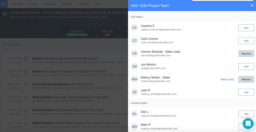 Screenshot of Goodshuffle Pro team accountability system.