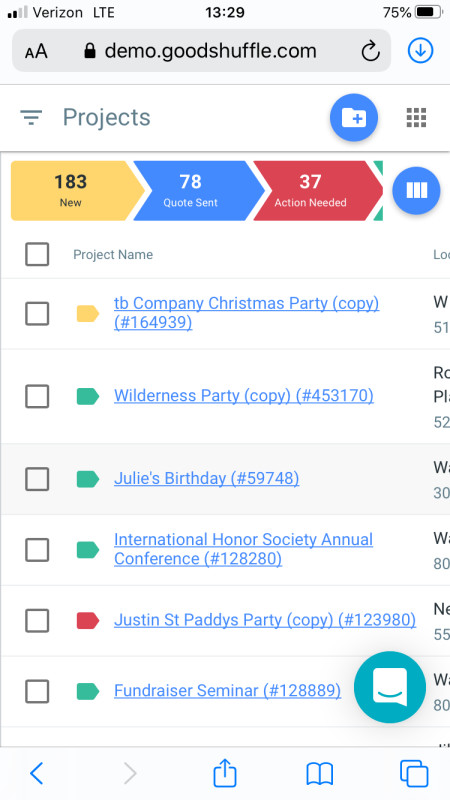 Screenshot of Goodshuffle Pro, rental software, on a mobile device.