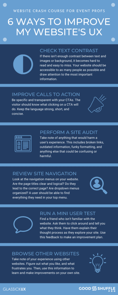 6 ways to improve my website's UX infographic