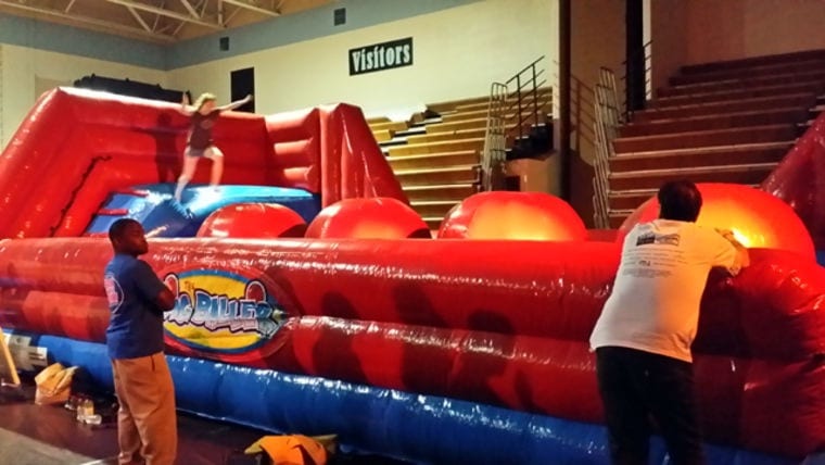 big inflatable relay race for an indoor event