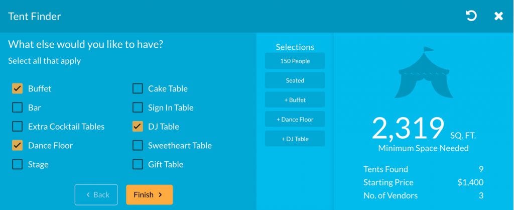tent size calculator. Renting a tent and other event rentals on Goodshuffle