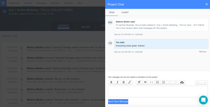 Screenshot of Goodshuffle Pro messaging system.