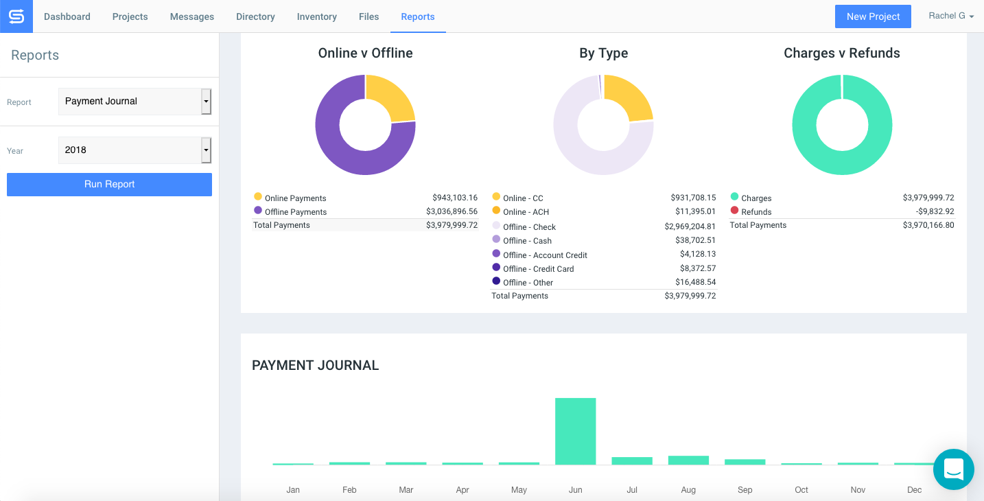 Goodshuffle Pro screenshot of payment journal that shows all transactions and payments from the prior year.
