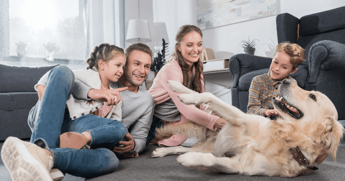 happy dog with family
