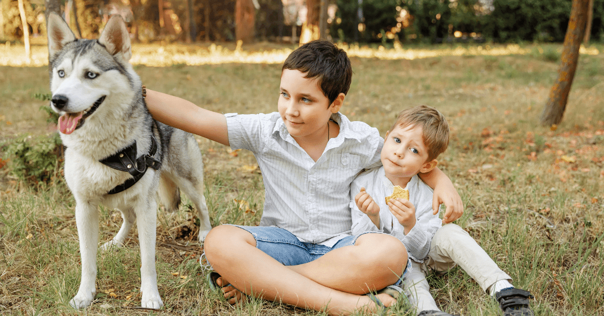 dog with 2 young children