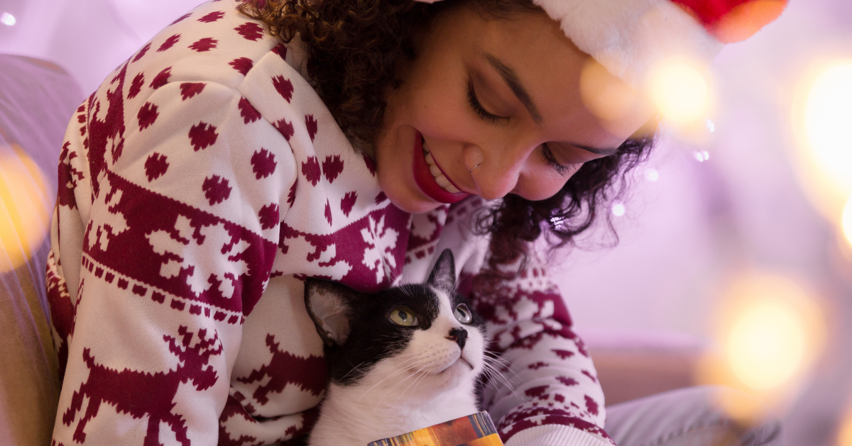 Cat with owner at Christmas