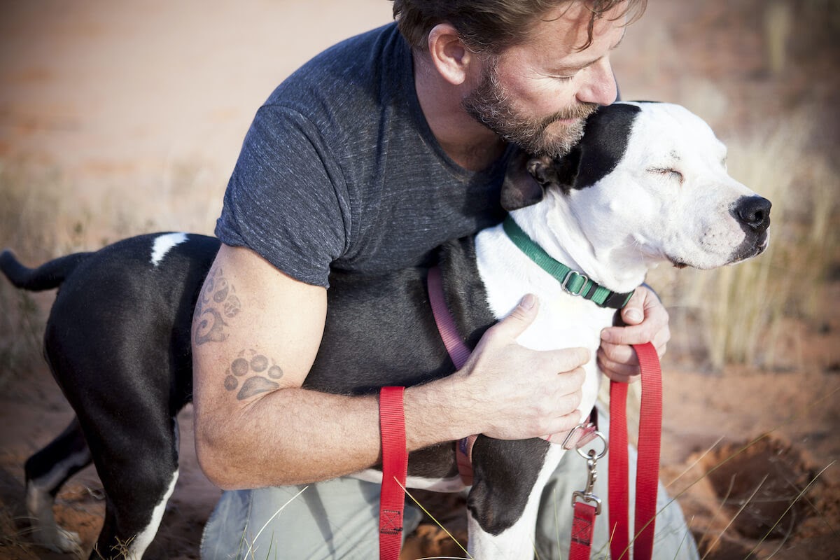 dog enjoying being with owner