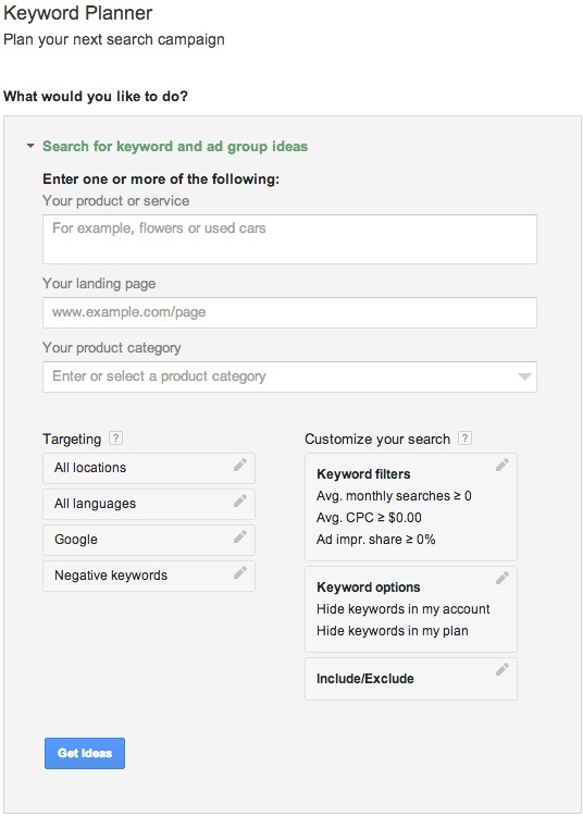 how to use the google keyword planner tool