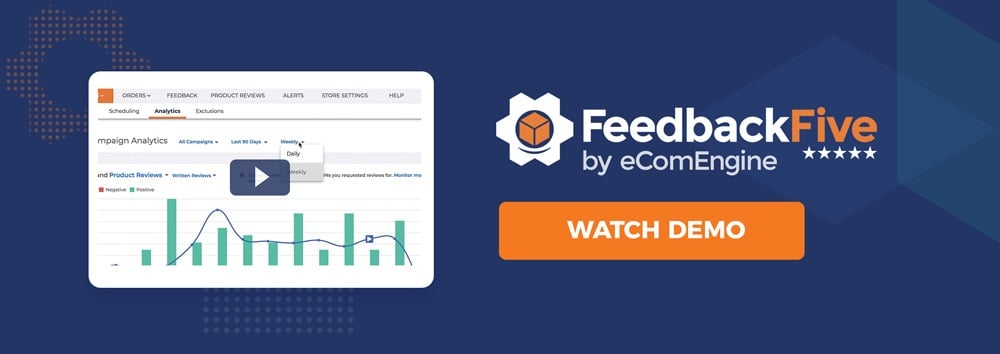 FeedbackFive demo video and logo with text, "Watch demo"
