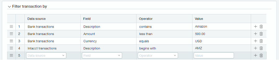 This interface Shows Filter Transactions Sage