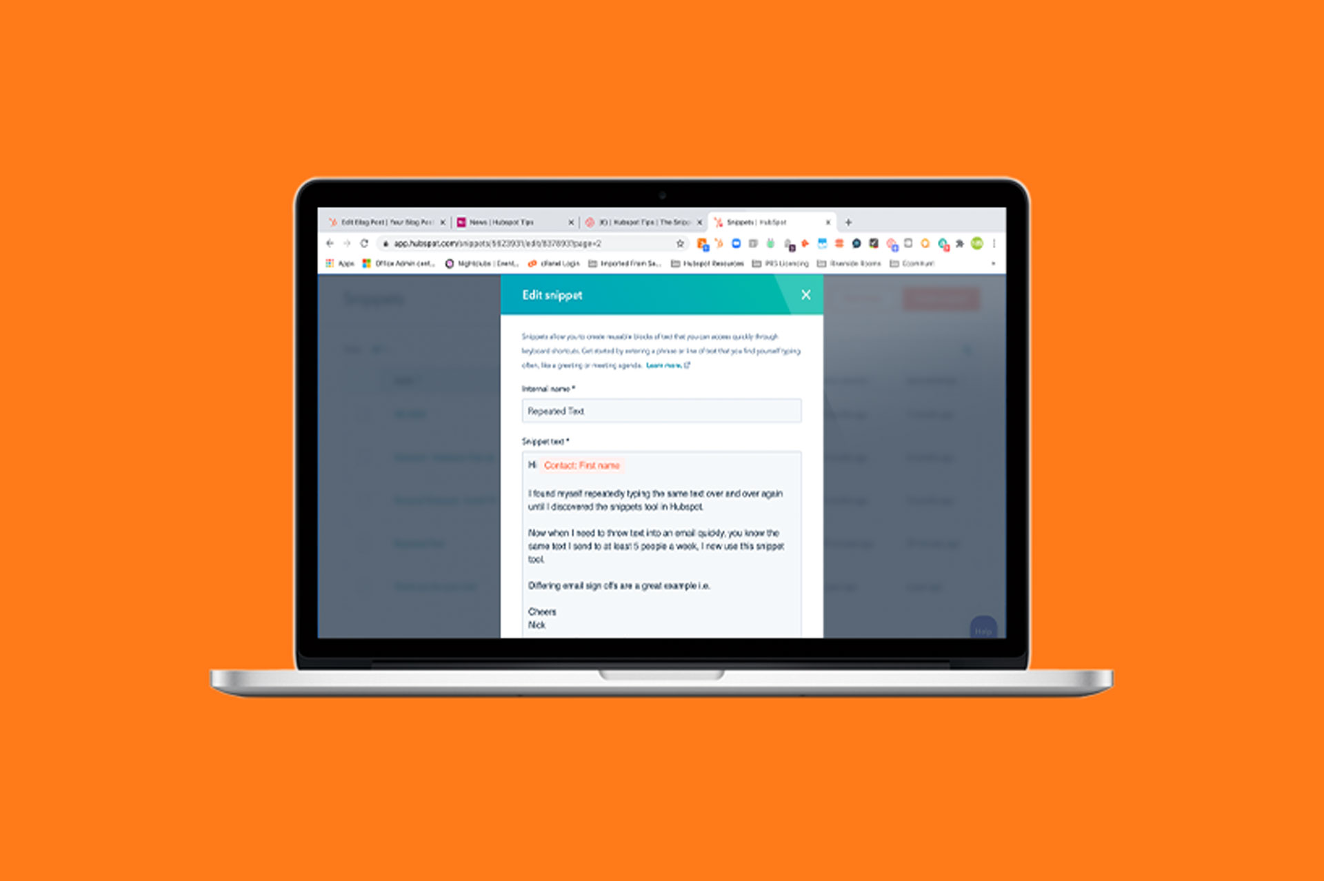 Hubspot the snippets tool