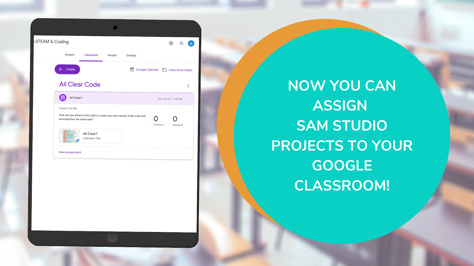 Google Classroom integration with SAM Studio web-based coding platform.