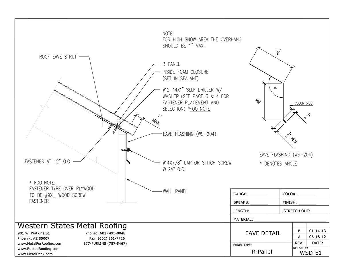 Part #WS-204 Eave Flashings for PBR Panels in Metal Roofing