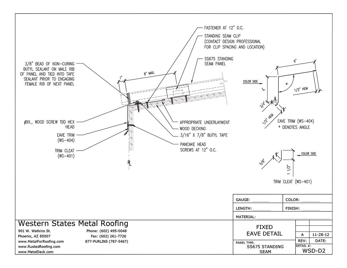Architectural Standing Seam Details: Eave Flashing