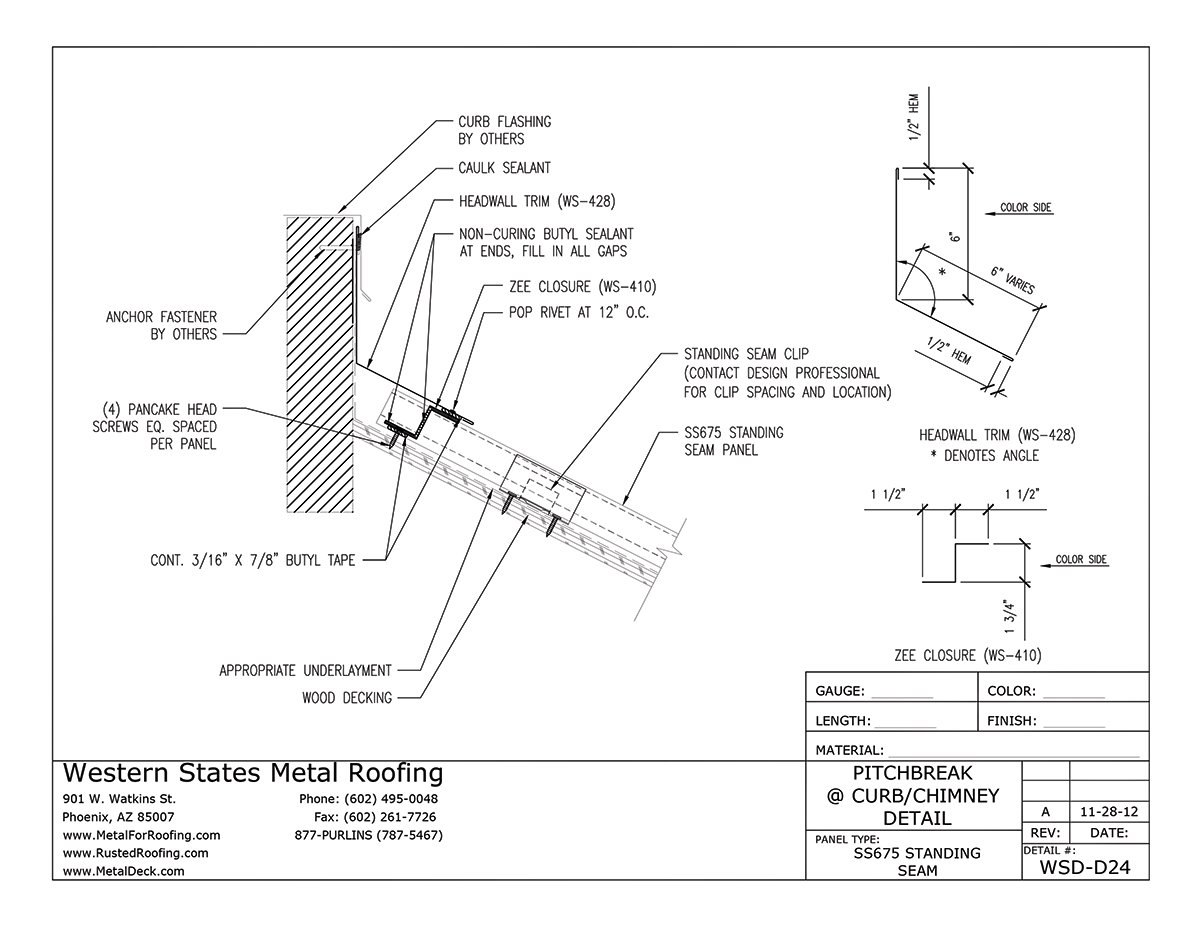 Roofing - Metal, Standing Seam Dimensions & Drawings