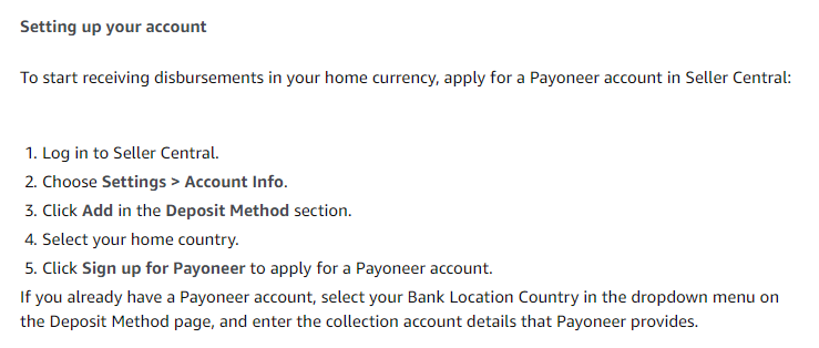 how to set up Payoneer payments in Seller Central