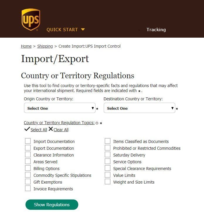 tools to access country-specific rules and regulations for shipping