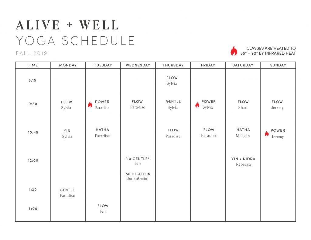 Fall Yoga Schedule