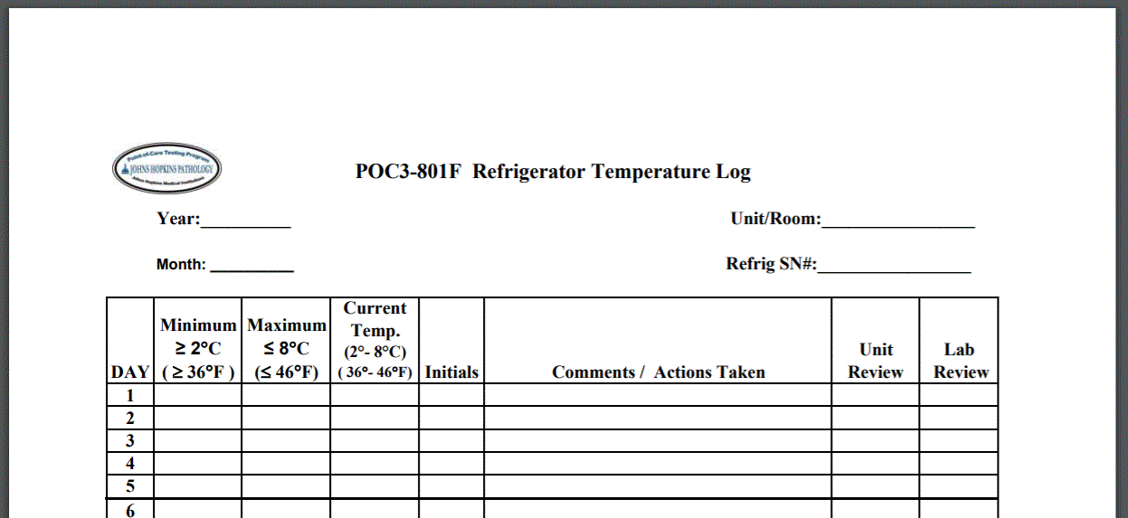 Temp Log Template