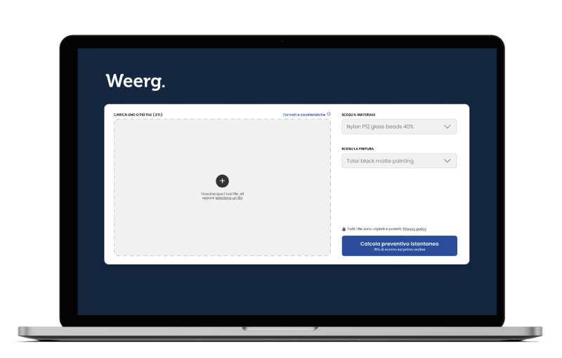 Un computer mostra la schermata del preventivatore istantaneo di Weerg