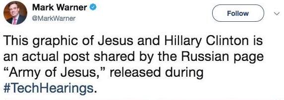 Hillary Clinton versus Jesus Mark Warner tweet