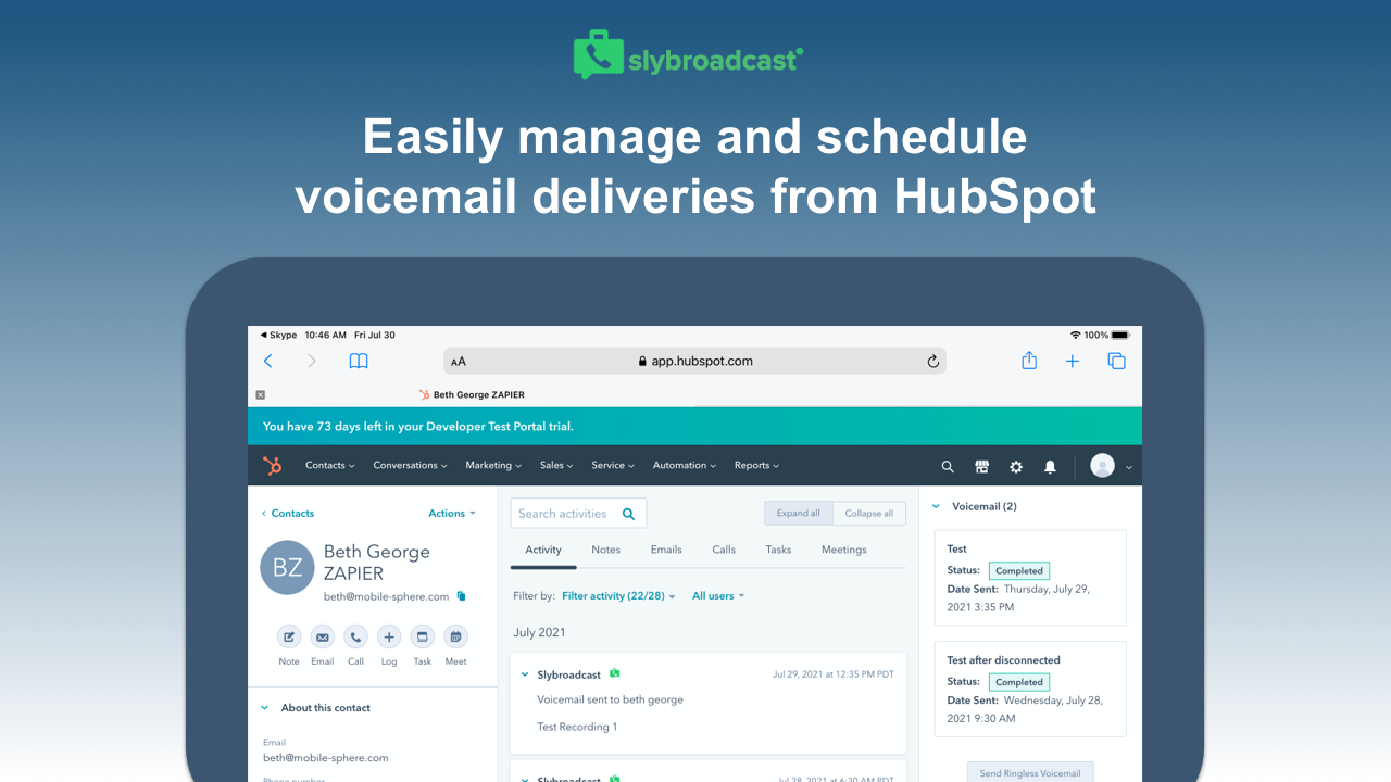 Slybroadcast HubSpot Integration Connect Them Today