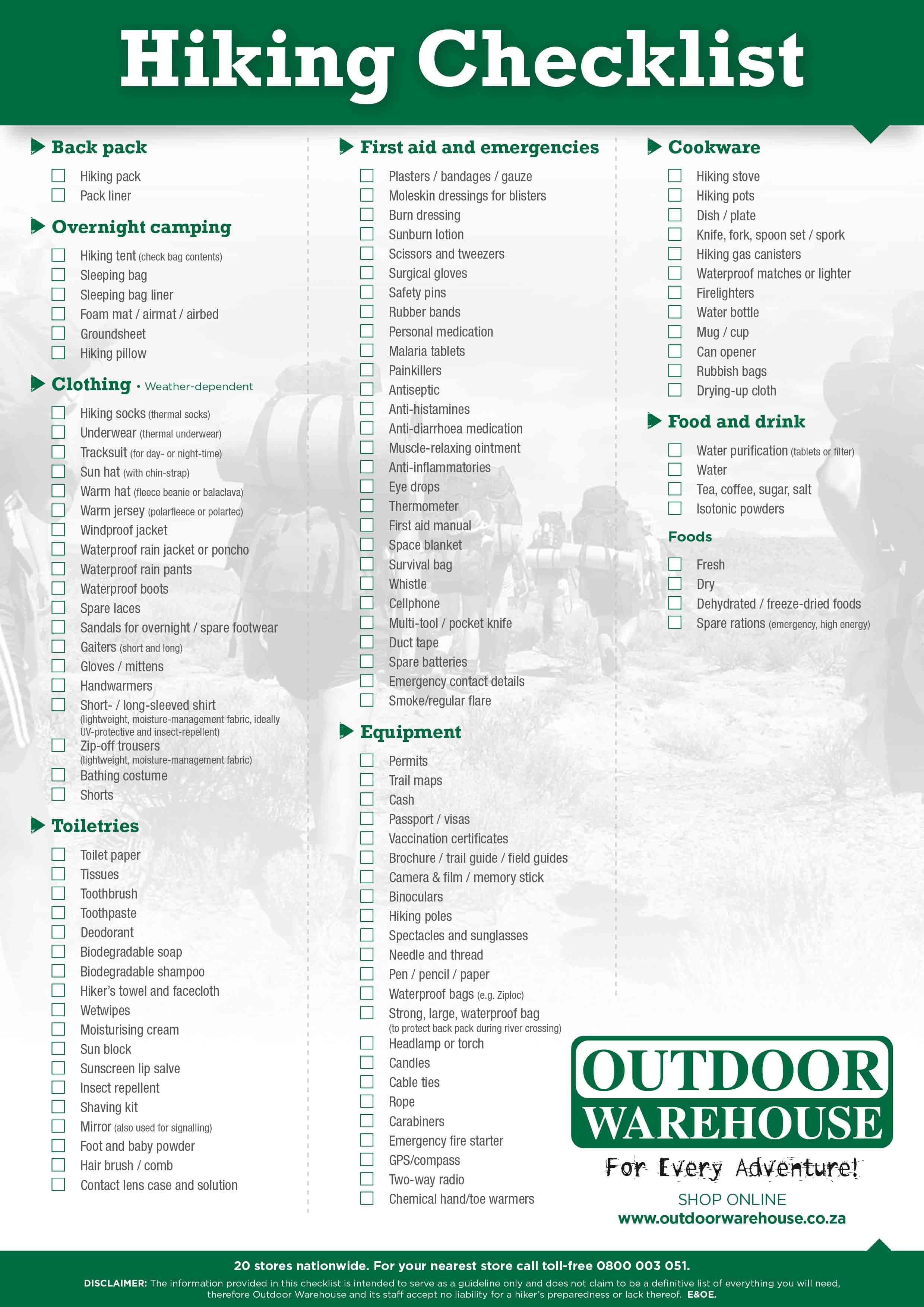 Hiking checklist