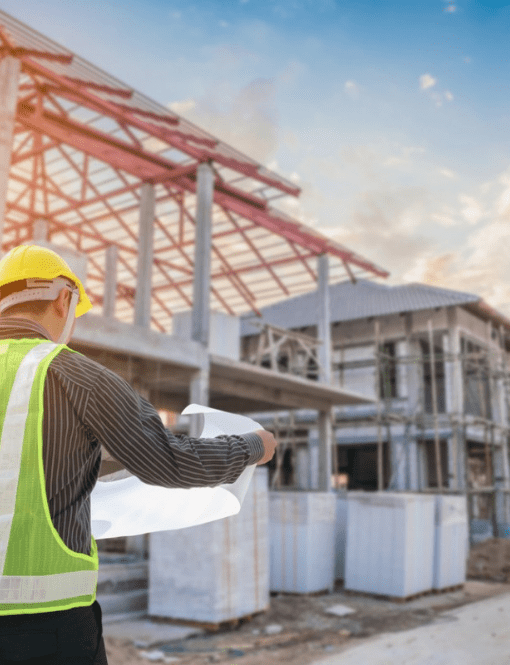 homme devant un bâtiment en construction