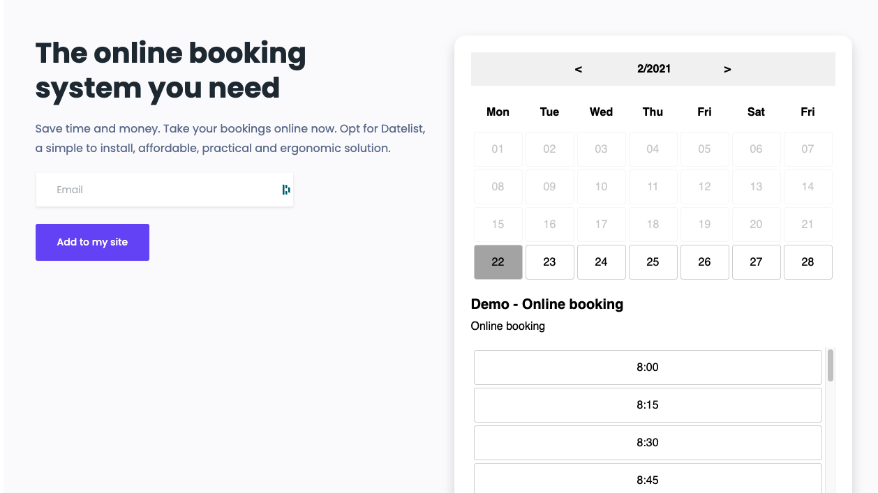 Illustration of the online booking system